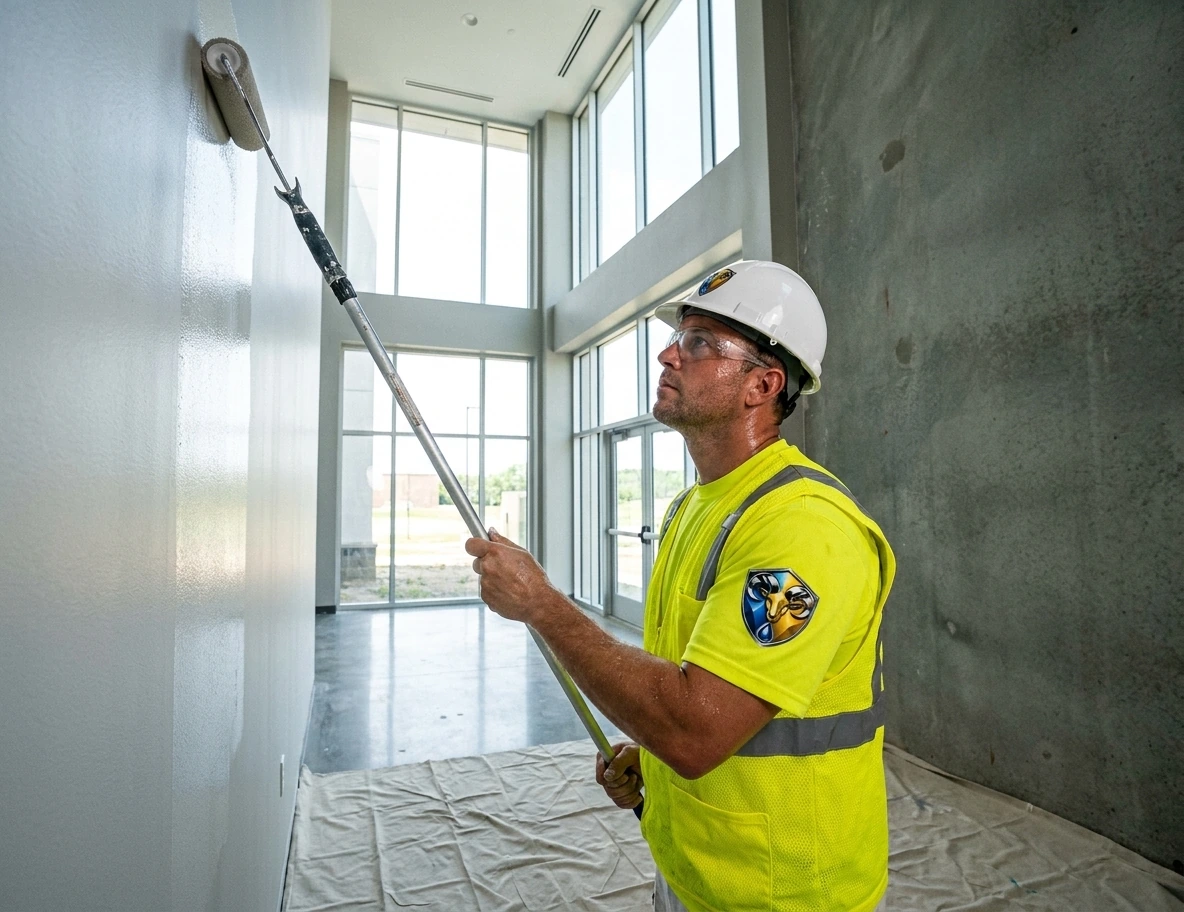 ProPaint craftsman rolling paint in a commercial interior build-out